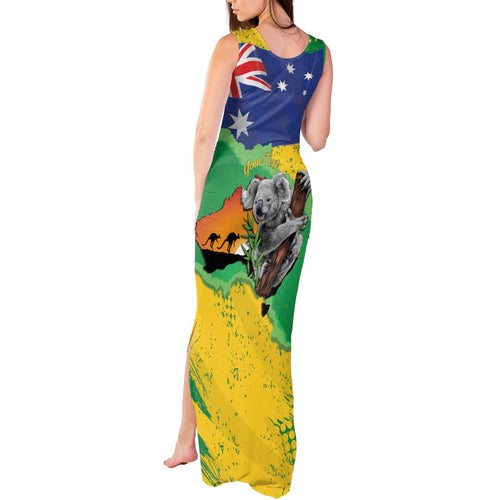 Koala Australia Personalised Tank Maxi Dress Aussie Map National Color Grunge Pattern