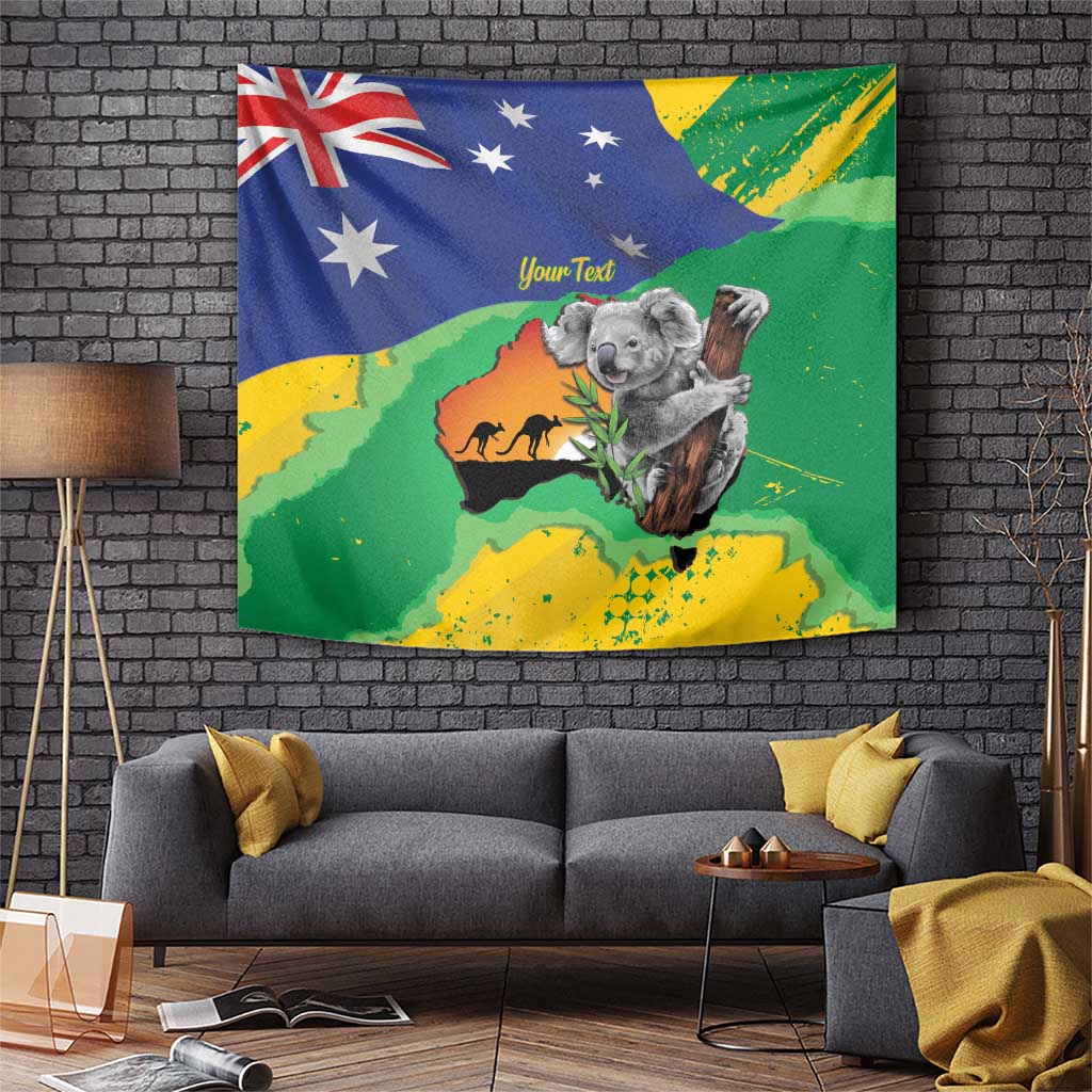 Koala Australia Personalised Tapestry Aussie Map National Color Grunge Pattern