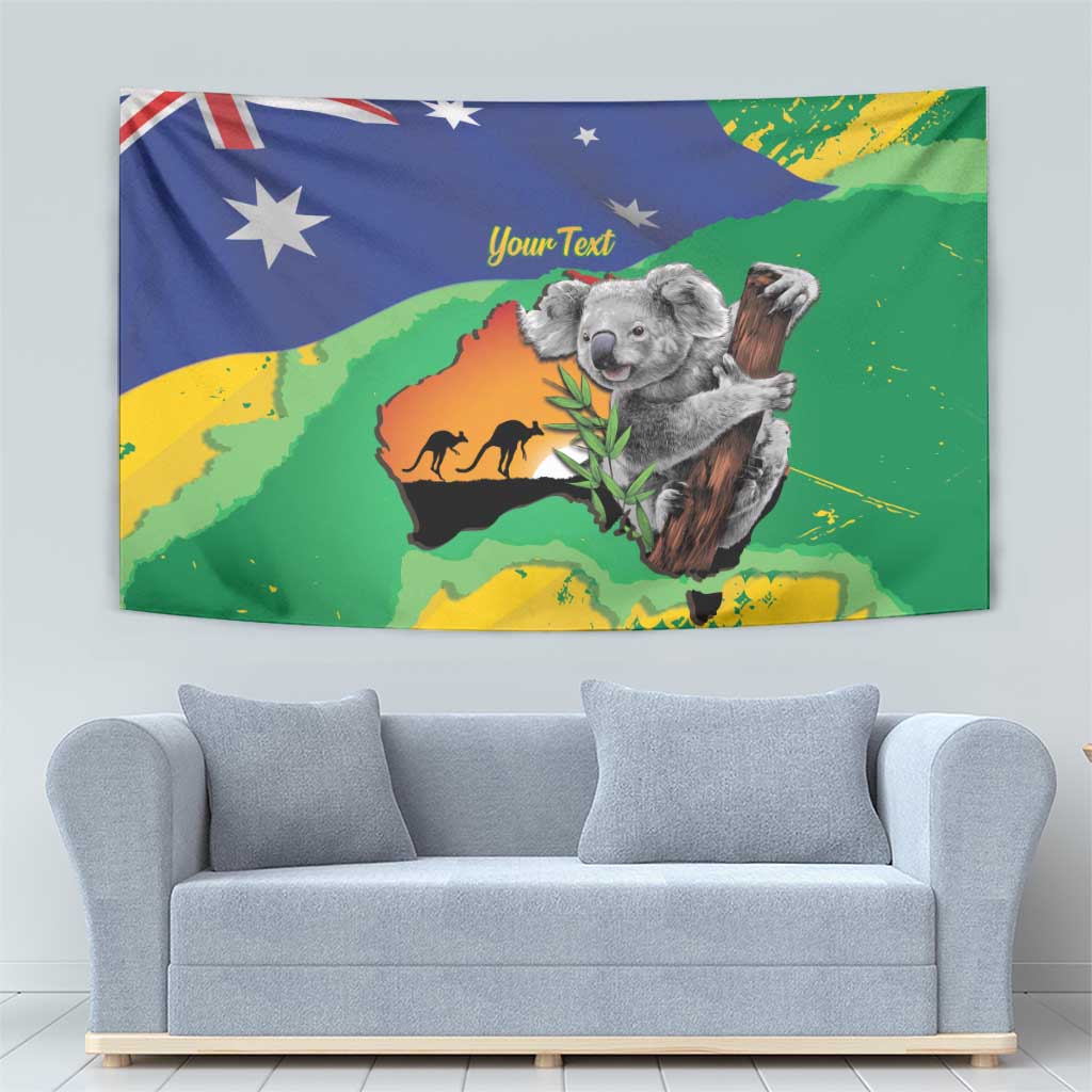 Koala Australia Personalised Tapestry Aussie Map National Color Grunge Pattern