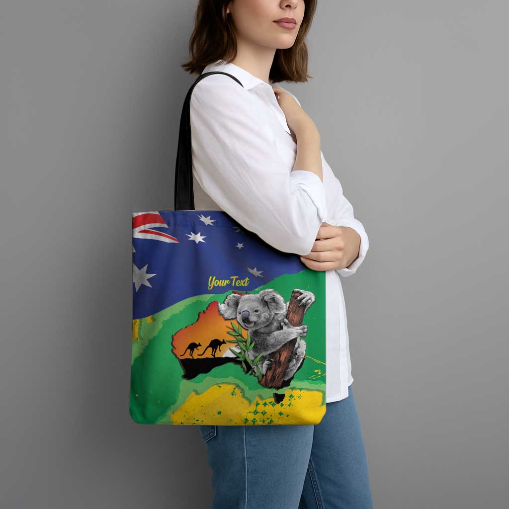 Koala Australia Personalised Tote Bag Aussie Map National Color Grunge Pattern