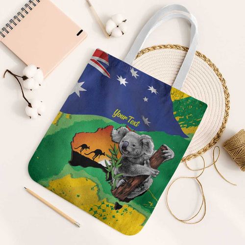 Koala Australia Personalised Tote Bag Aussie Map National Color Grunge Pattern