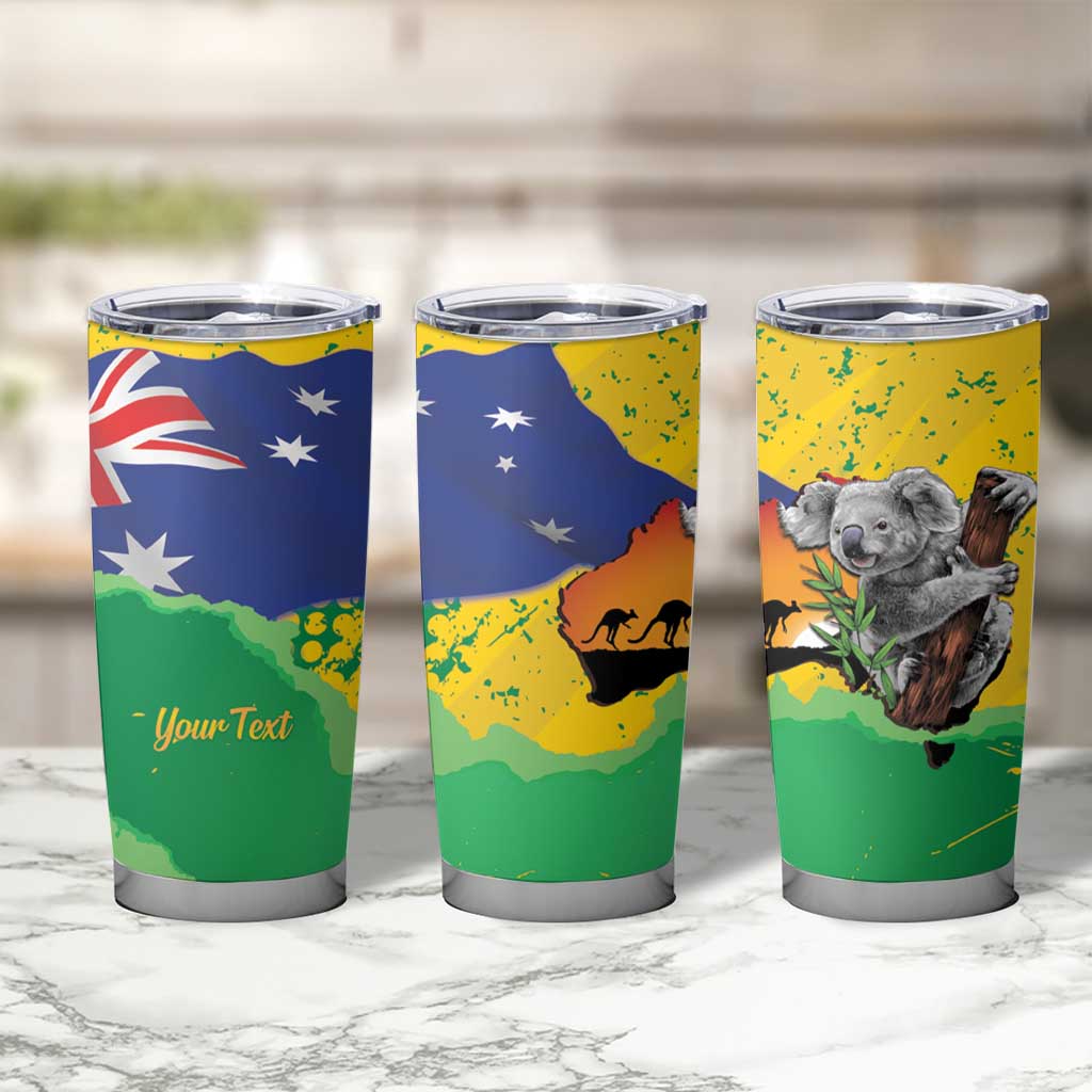 Koala Australia Personalised Tumbler Cup Aussie Map National Color Grunge Pattern