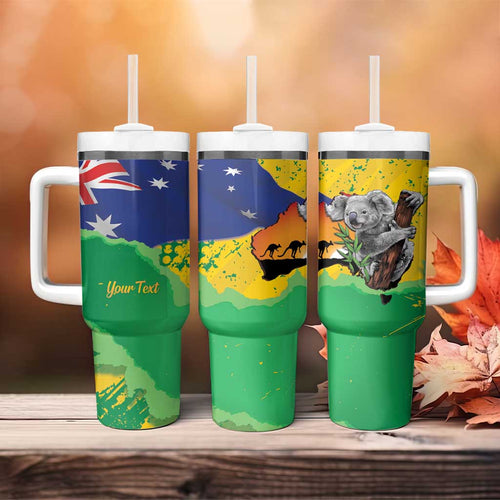 Koala Australia Personalised Tumbler With Handle Aussie Map National Color Grunge Pattern