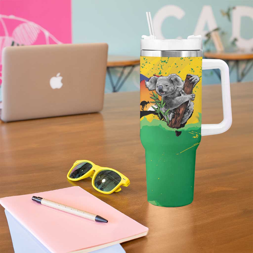 Koala Australia Personalised Tumbler With Handle Aussie Map National Color Grunge Pattern