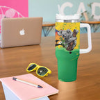Koala Australia Personalised Tumbler With Handle Aussie Map National Color Grunge Pattern