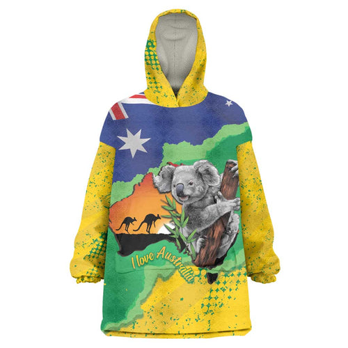 Koala Australia Personalised Wearable Blanket Hoodie Aussie Map National Color Grunge Pattern