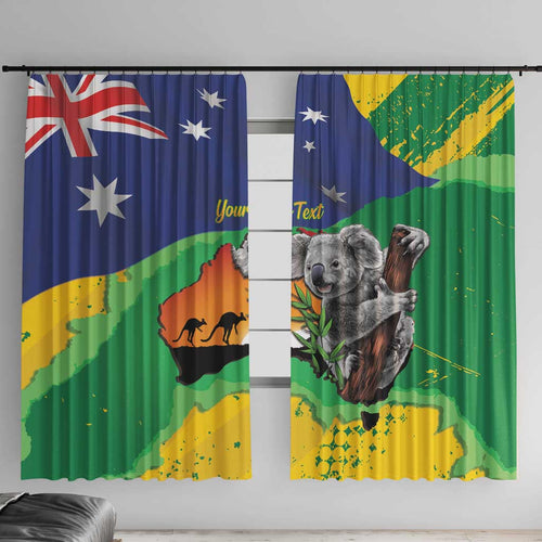 Koala Australia Personalised Window Curtain Aussie Map National Color Grunge Pattern