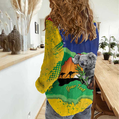 Koala Australia Personalised Women Casual Shirt Aussie Map National Color Grunge Pattern