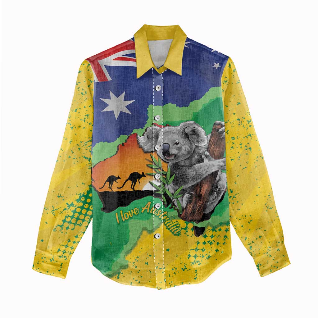 Koala Australia Personalised Women Casual Shirt Aussie Map National Color Grunge Pattern