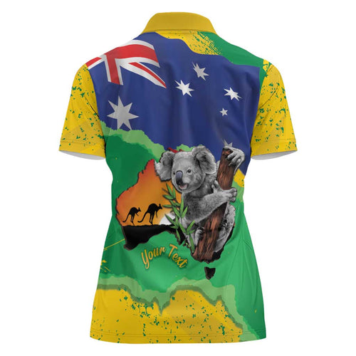 Koala Australia Personalised Women Polo Shirt Aussie Map National Color Grunge Pattern