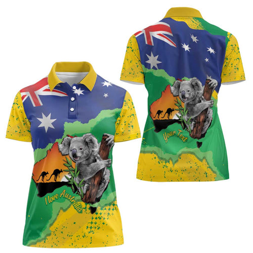 Koala Australia Personalised Women Polo Shirt Aussie Map National Color Grunge Pattern