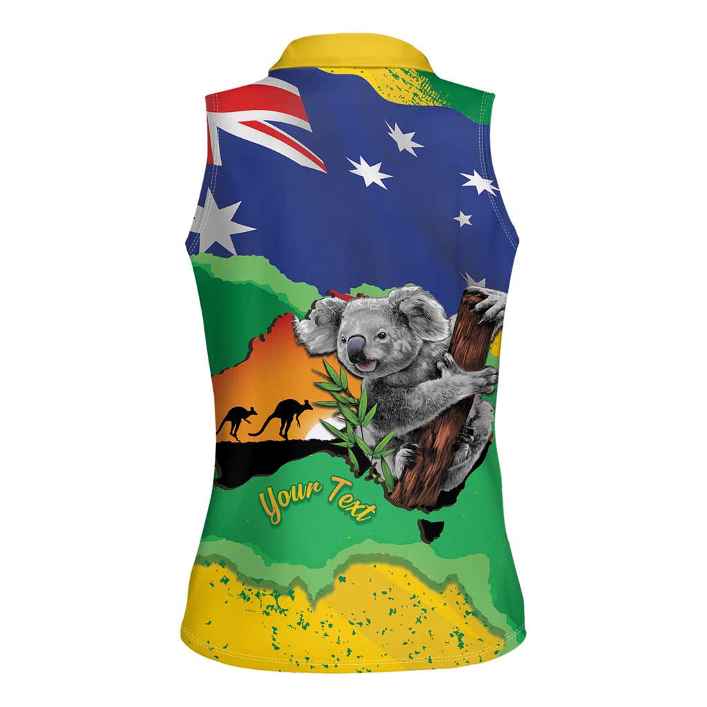 Koala Australia Personalised Women Sleeveless Polo Shirt Aussie Map National Color Grunge Pattern
