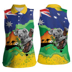Koala Australia Personalised Women Sleeveless Polo Shirt Aussie Map National Color Grunge Pattern