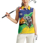 Koala Australia Personalised Women Sleeveless Polo Shirt Aussie Map National Color Grunge Pattern