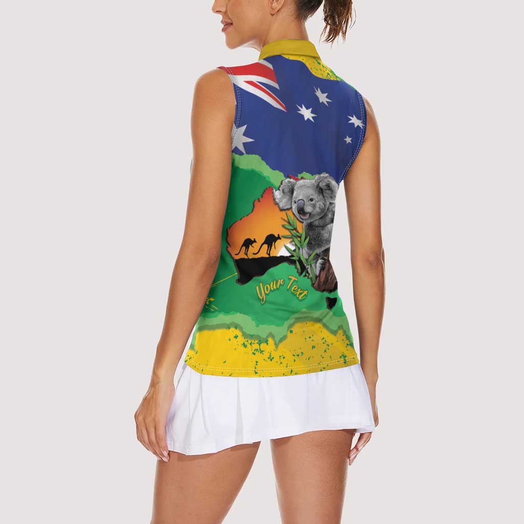 Koala Australia Personalised Women Sleeveless Polo Shirt Aussie Map National Color Grunge Pattern