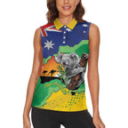 Koala Australia Personalised Women Sleeveless Polo Shirt Aussie Map National Color Grunge Pattern