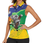 Koala Australia Personalised Women Sleeveless Polo Shirt Aussie Map National Color Grunge Pattern