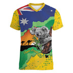 Koala Australia Personalised Women V-Neck T-Shirt Aussie Map National Color Grunge Pattern