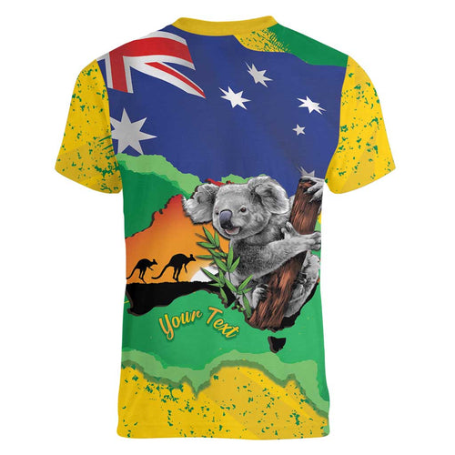 Koala Australia Personalised Women V-Neck T-Shirt Aussie Map National Color Grunge Pattern