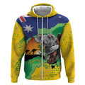 Koala Australia Personalised Zip Hoodie Aussie Map National Color Grunge Pattern