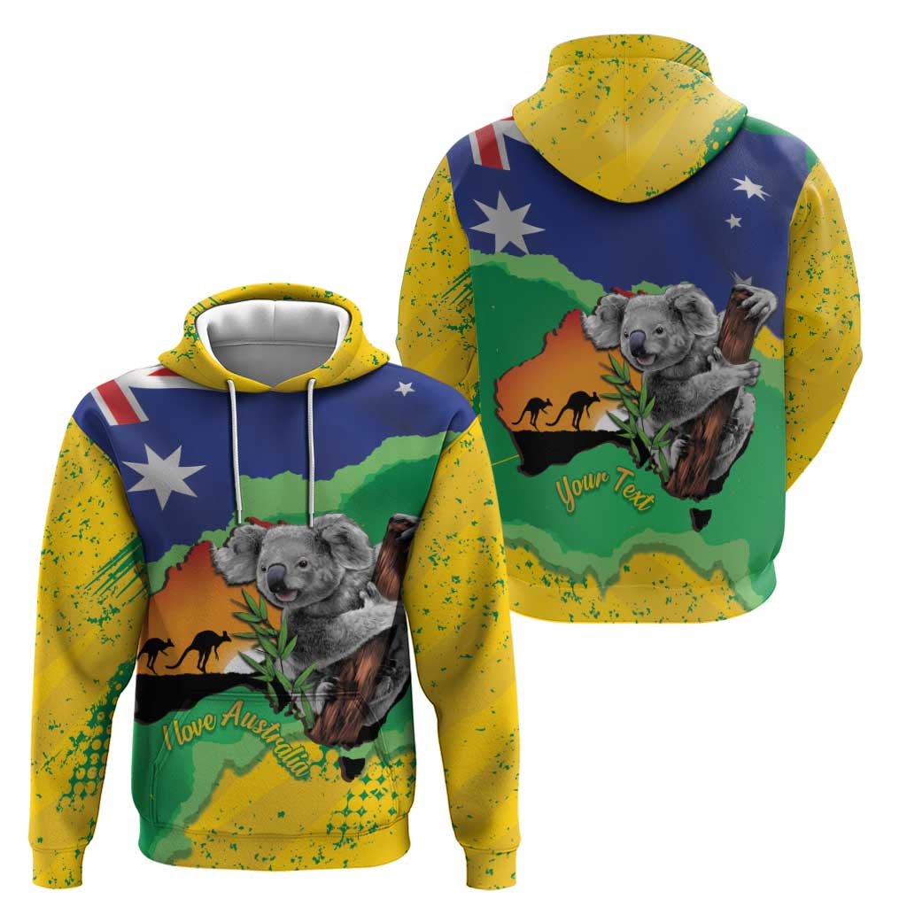 Koala Australia Personalised Zip Hoodie Aussie Map National Color Grunge Pattern