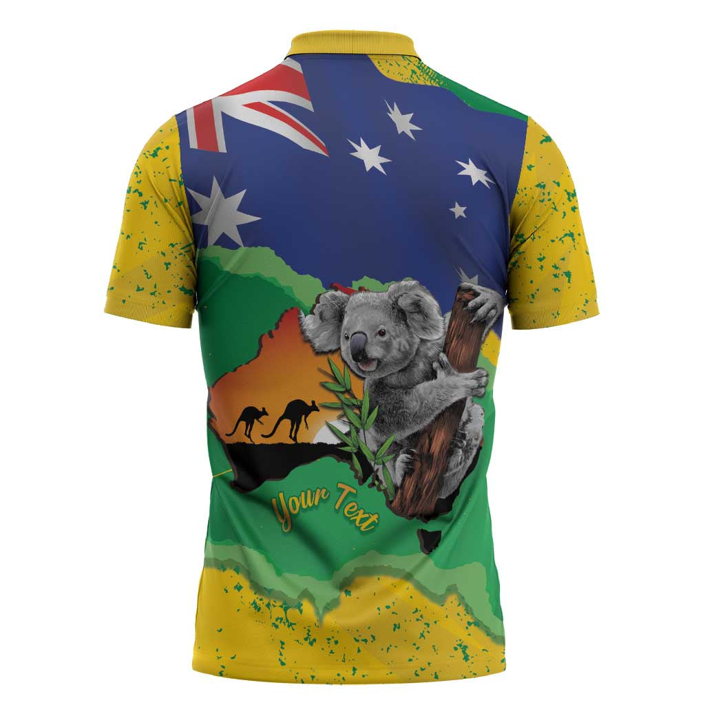 Koala Australia Personalised Zipper Polo Shirt Aussie Map National Color Grunge Pattern