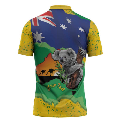 Koala Australia Personalised Zipper Polo Shirt Aussie Map National Color Grunge Pattern