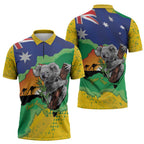 Koala Australia Personalised Zipper Polo Shirt Aussie Map National Color Grunge Pattern