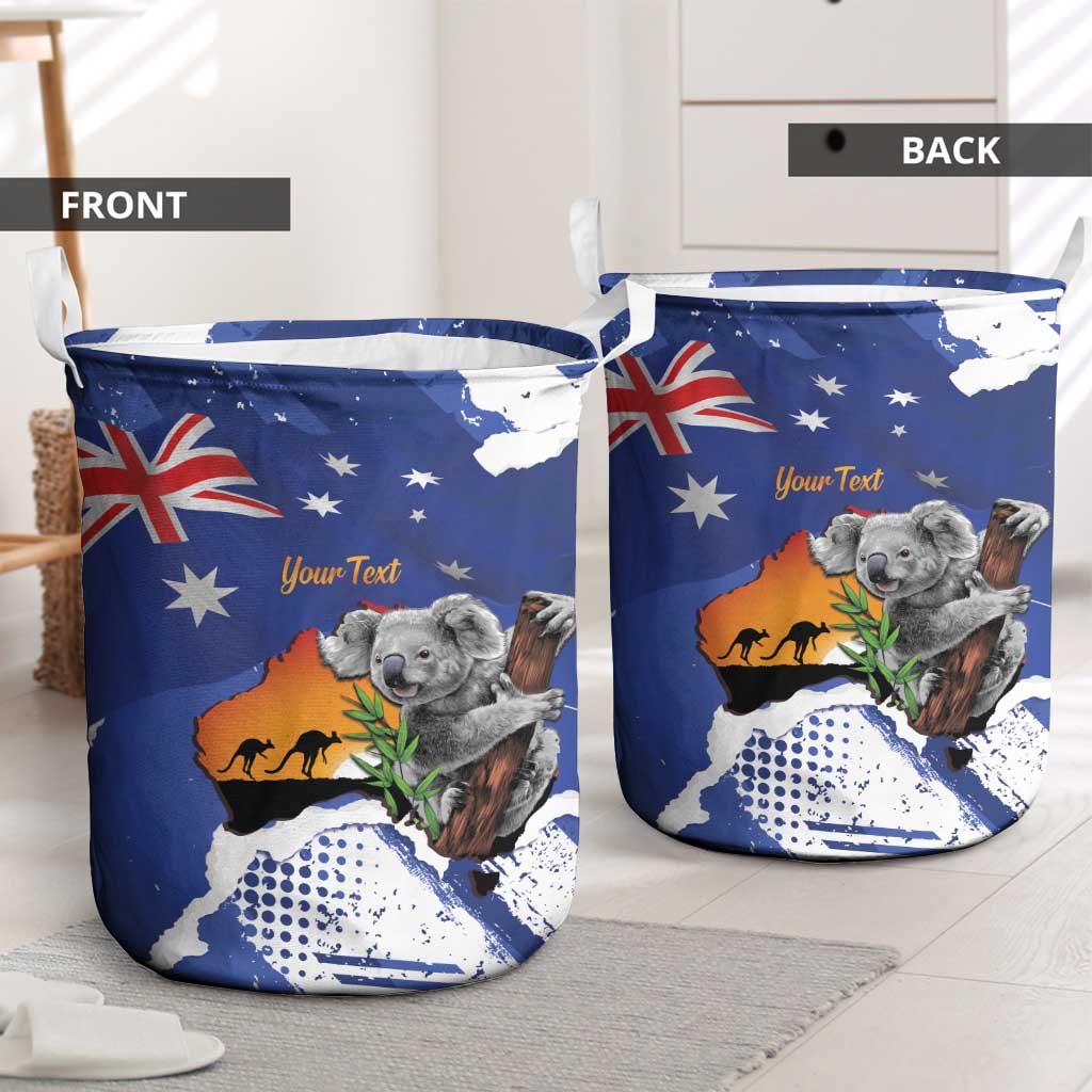 Koala Australia Personalised Laundry Basket Aussie Map Flag Color Grunge Pattern