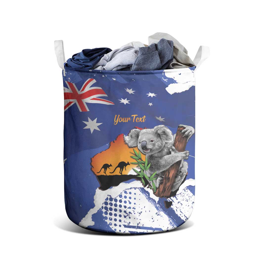 Koala Australia Personalised Laundry Basket Aussie Map Flag Color Grunge Pattern