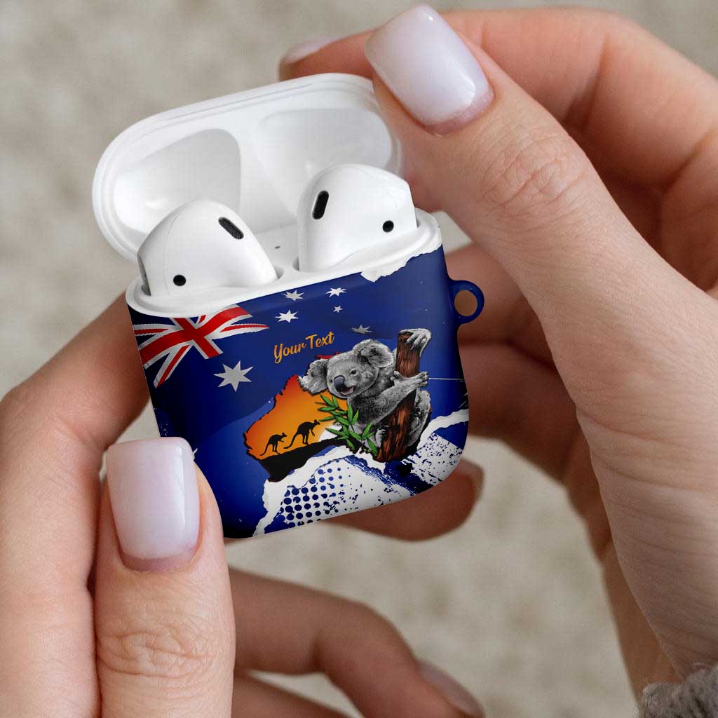 Koala Australia Personalised AirPods Case Aussie Map Flag Color Grunge Pattern