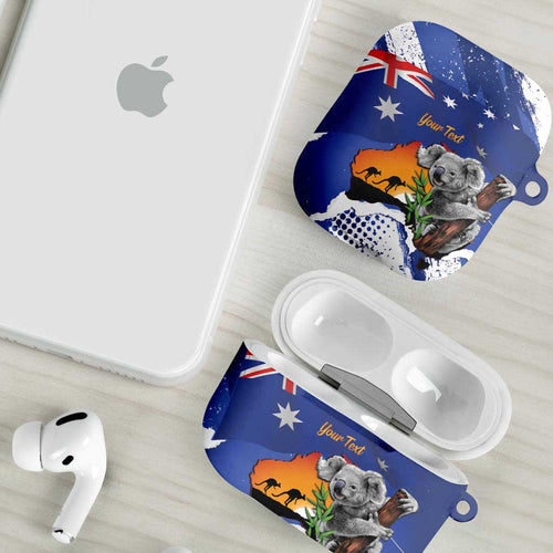 Koala Australia Personalised AirPods Case Aussie Map Flag Color Grunge Pattern