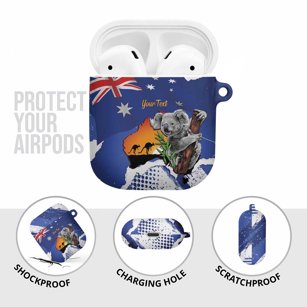 Koala Australia Personalised AirPods Case Aussie Map Flag Color Grunge Pattern