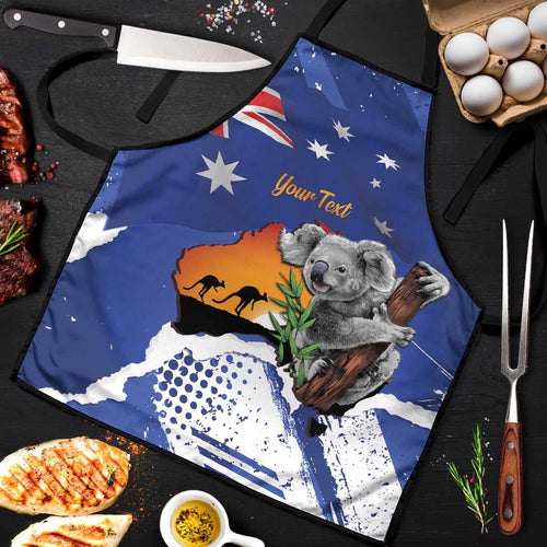 Koala Australia Personalised Apron Aussie Map Flag Color Grunge Pattern