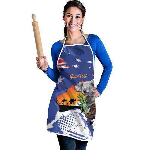 Koala Australia Personalised Apron Aussie Map Flag Color Grunge Pattern