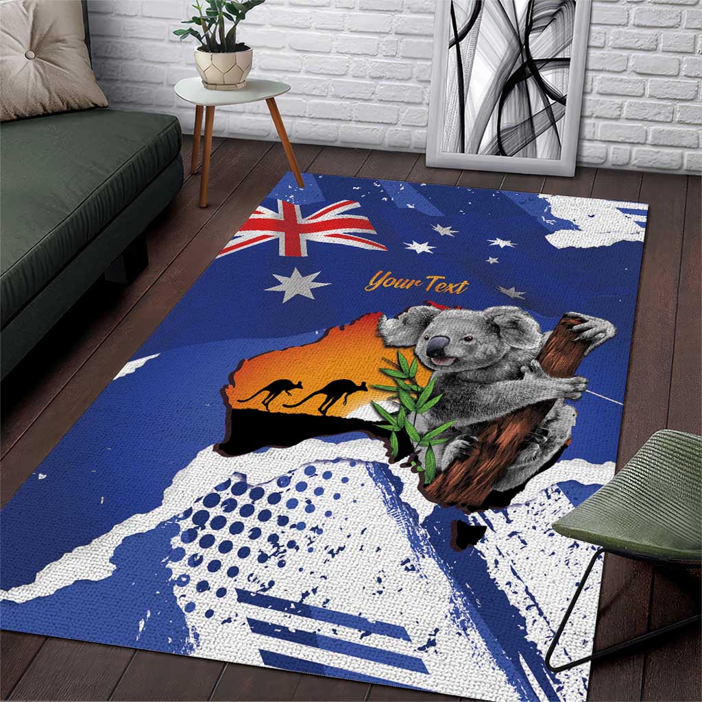 Koala Australia Personalised Area Rug Aussie Map Flag Color Grunge Pattern