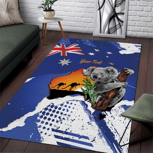 Koala Australia Personalised Area Rug Aussie Map Flag Color Grunge Pattern