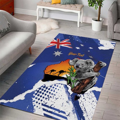 Koala Australia Personalised Area Rug Aussie Map Flag Color Grunge Pattern