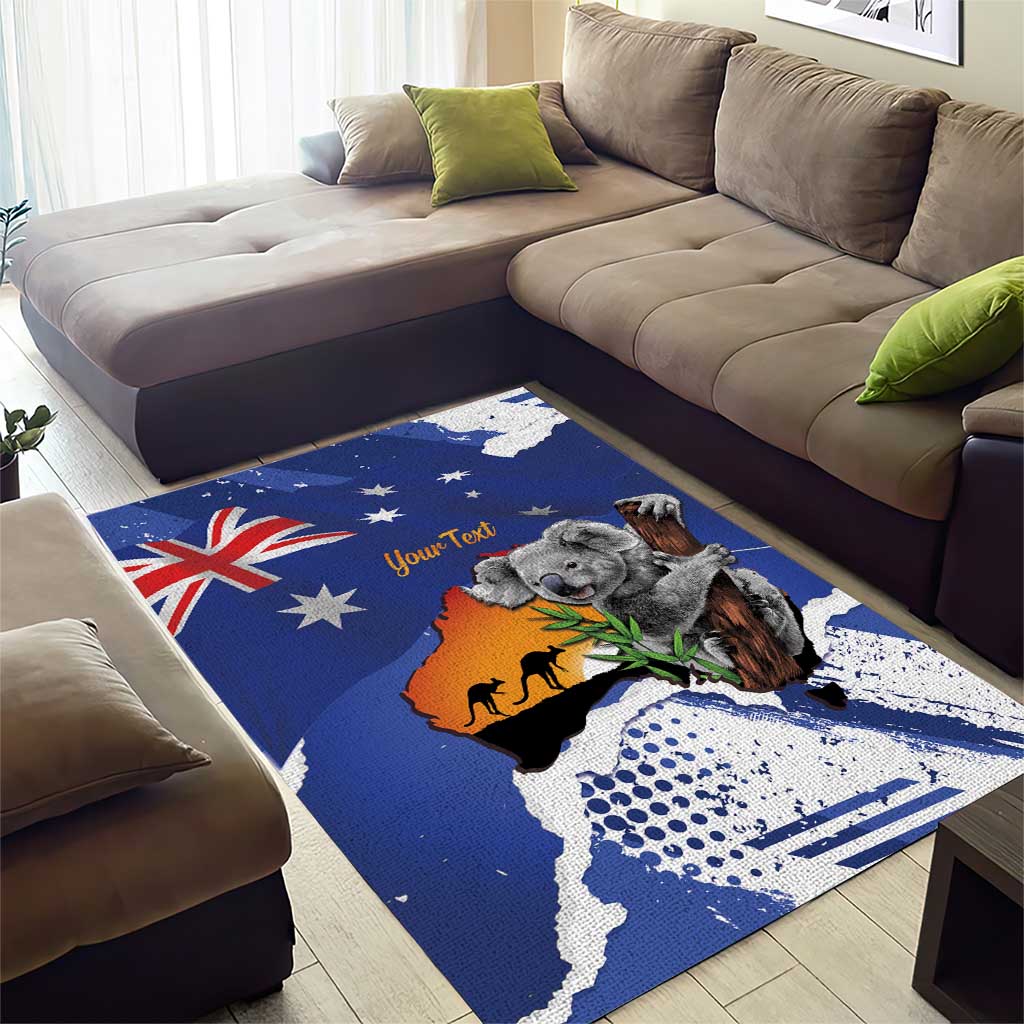 Koala Australia Personalised Area Rug Aussie Map Flag Color Grunge Pattern