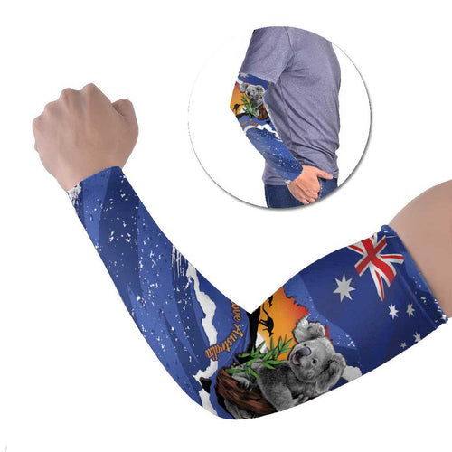 Koala Australia Personalised Arm Sleeves Aussie Map Flag Color Grunge Pattern