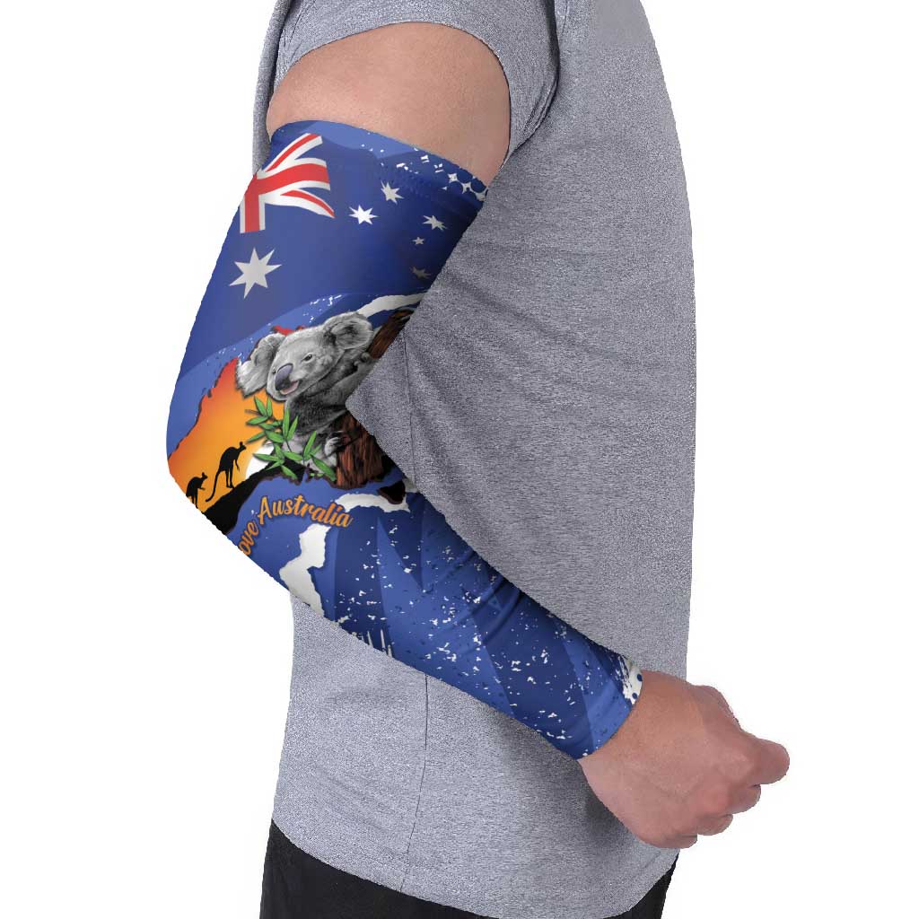 Koala Australia Personalised Arm Sleeves Aussie Map Flag Color Grunge Pattern
