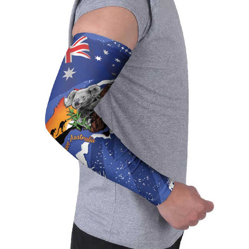 Koala Australia Personalised Arm Sleeves Aussie Map Flag Color Grunge Pattern