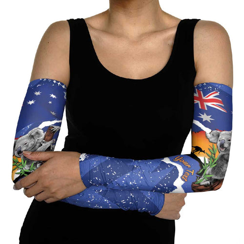 Koala Australia Personalised Arm Sleeves Aussie Map Flag Color Grunge Pattern