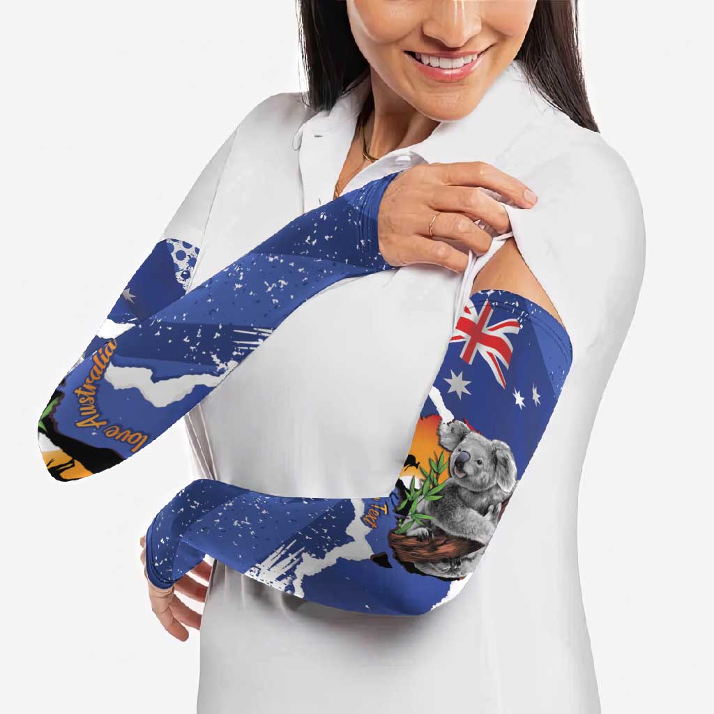 Koala Australia Personalised Arm Sleeves Aussie Map Flag Color Grunge Pattern