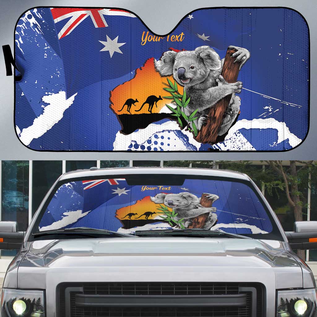 Koala Australia Personalised Auto Sun Shade Aussie Map Flag Color Grunge Pattern