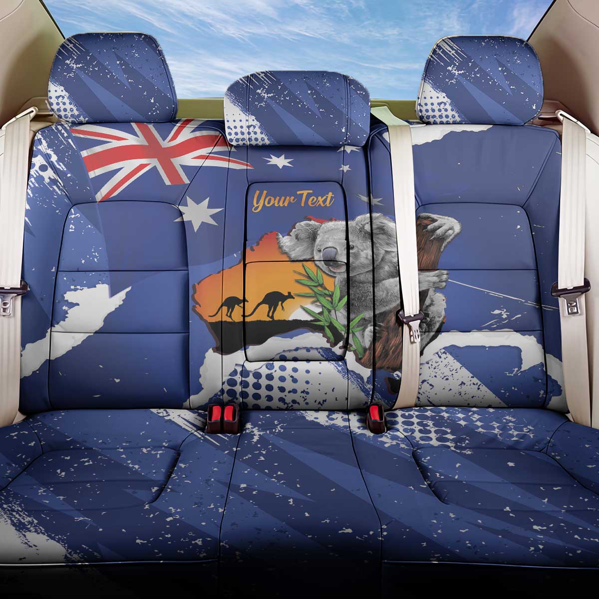 Koala Australia Personalised Back Car Seat Cover Aussie Map Flag Color Grunge Pattern