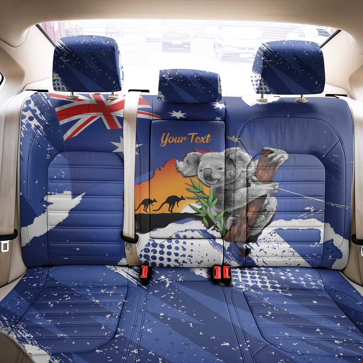 Koala Australia Personalised Back Car Seat Cover Aussie Map Flag Color Grunge Pattern