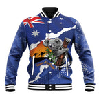 Koala Australia Personalised Baseball Jacket Aussie Map Flag Color Grunge Pattern
