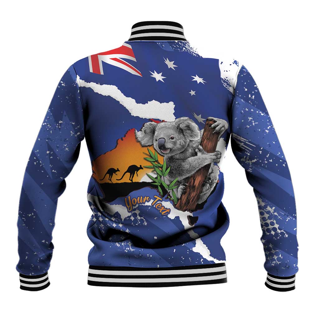 Koala Australia Personalised Baseball Jacket Aussie Map Flag Color Grunge Pattern