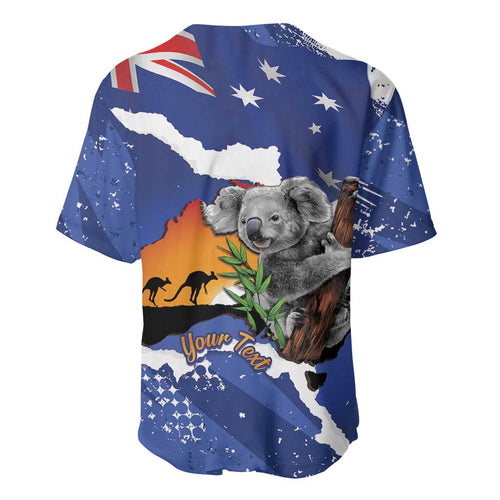 Koala Australia Personalised Baseball Jersey Aussie Map Flag Color Grunge Pattern